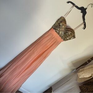 La Femme Coral/Peach Prom Dress